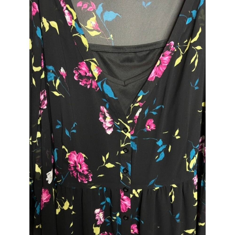 Torrid Black Floral Midi Dress Sz 4 (4XL) Tiered Chiffon Boho Flutter Sleeve - Picture 5 of 12